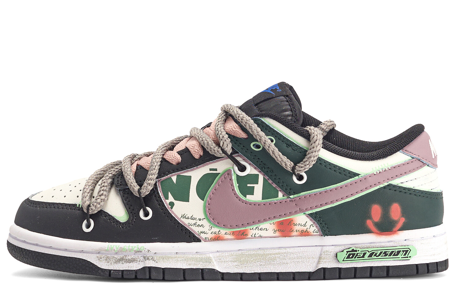

Кроссовки Nike Dunk Skateboard Shoes Women's Low-Top Black/Green/Pink