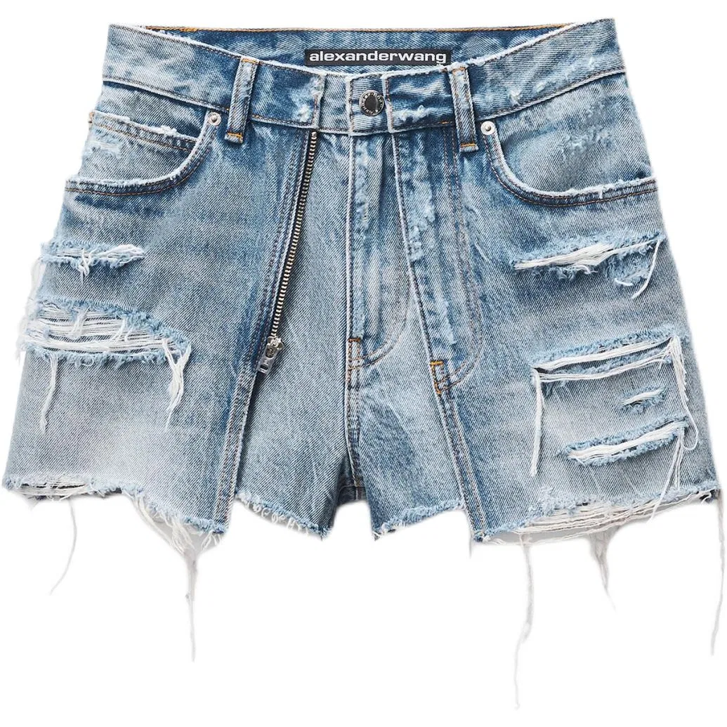 Рваные шорты на молнии Alexander Wang, Light Indigo