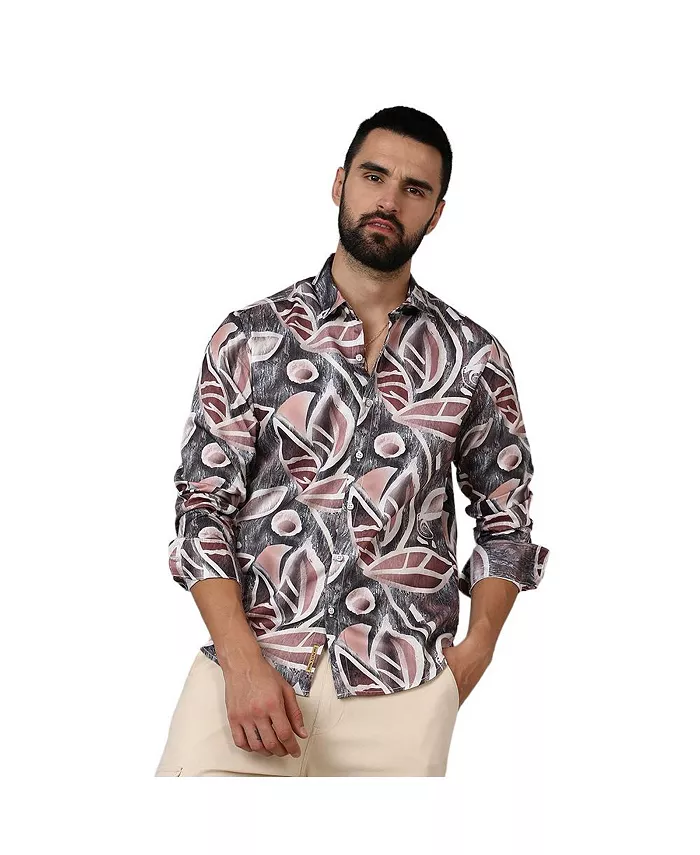 

Мужская рубашка Charcoal Grey & Mocha Brown Marble Foliage Campus Sutra, коричневый