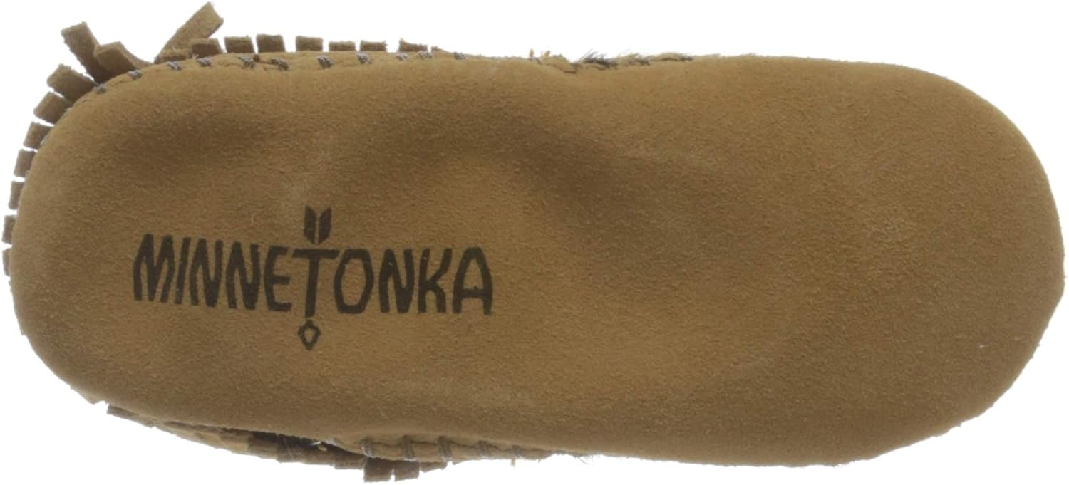 Детские пинетки Minnesota для девочек Riley Moccasin - 1166 Minnetonka, Taupe-Leopard — фото 4