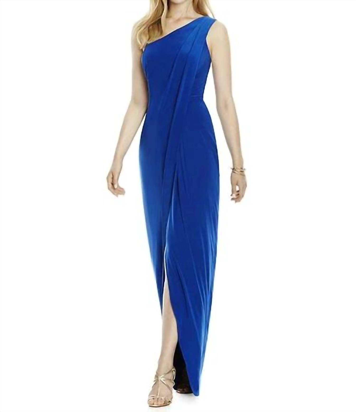 

Платье-джерси Maracaine с драпировкой на одно плечо цвета сапфир Dessy, Sapphire