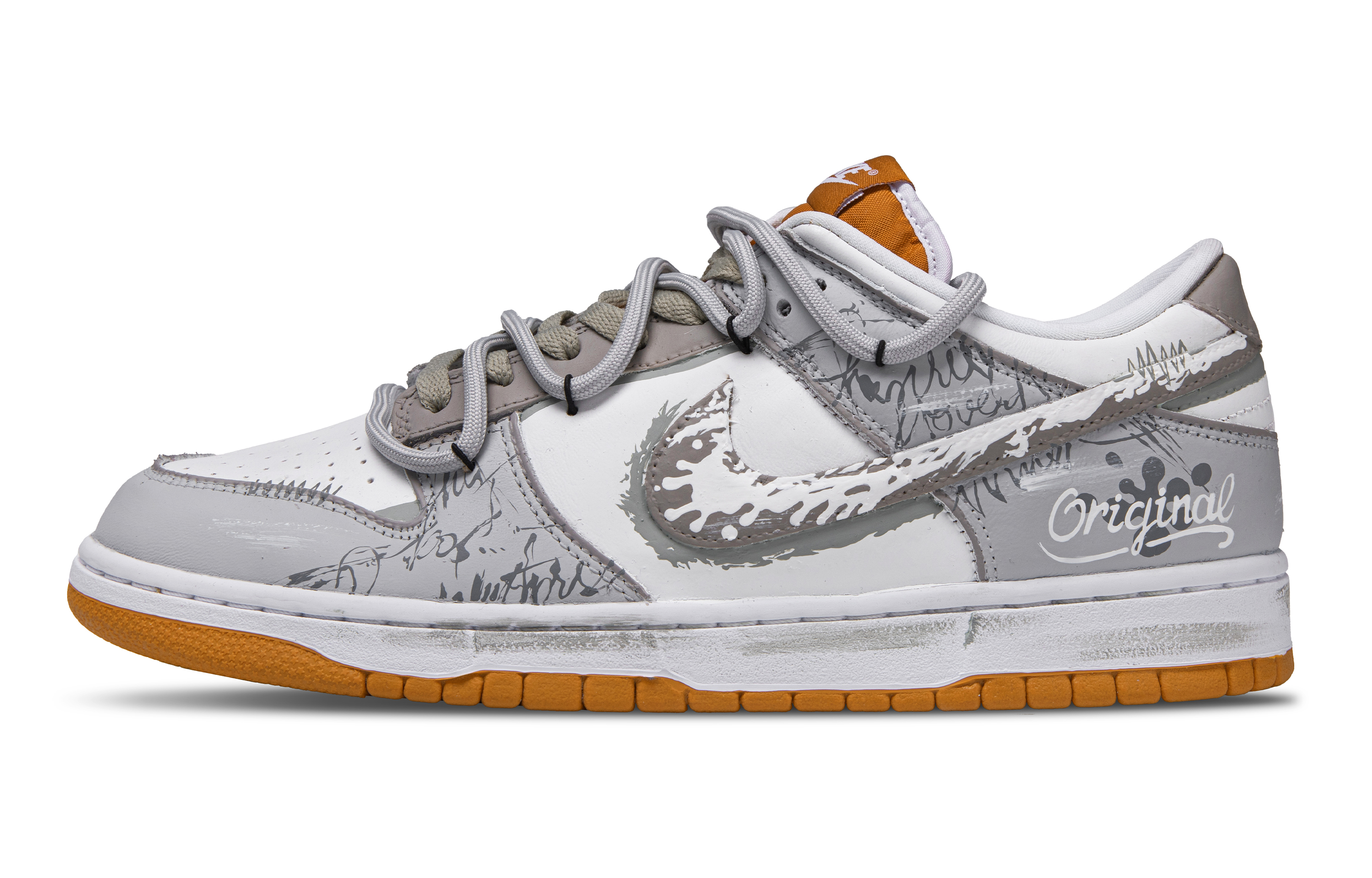 

Nike Кроссовки для скейтбординга Dunk Apricot Branch White, износостойкие, дышащие, низкие, мужские, сланцево-серые