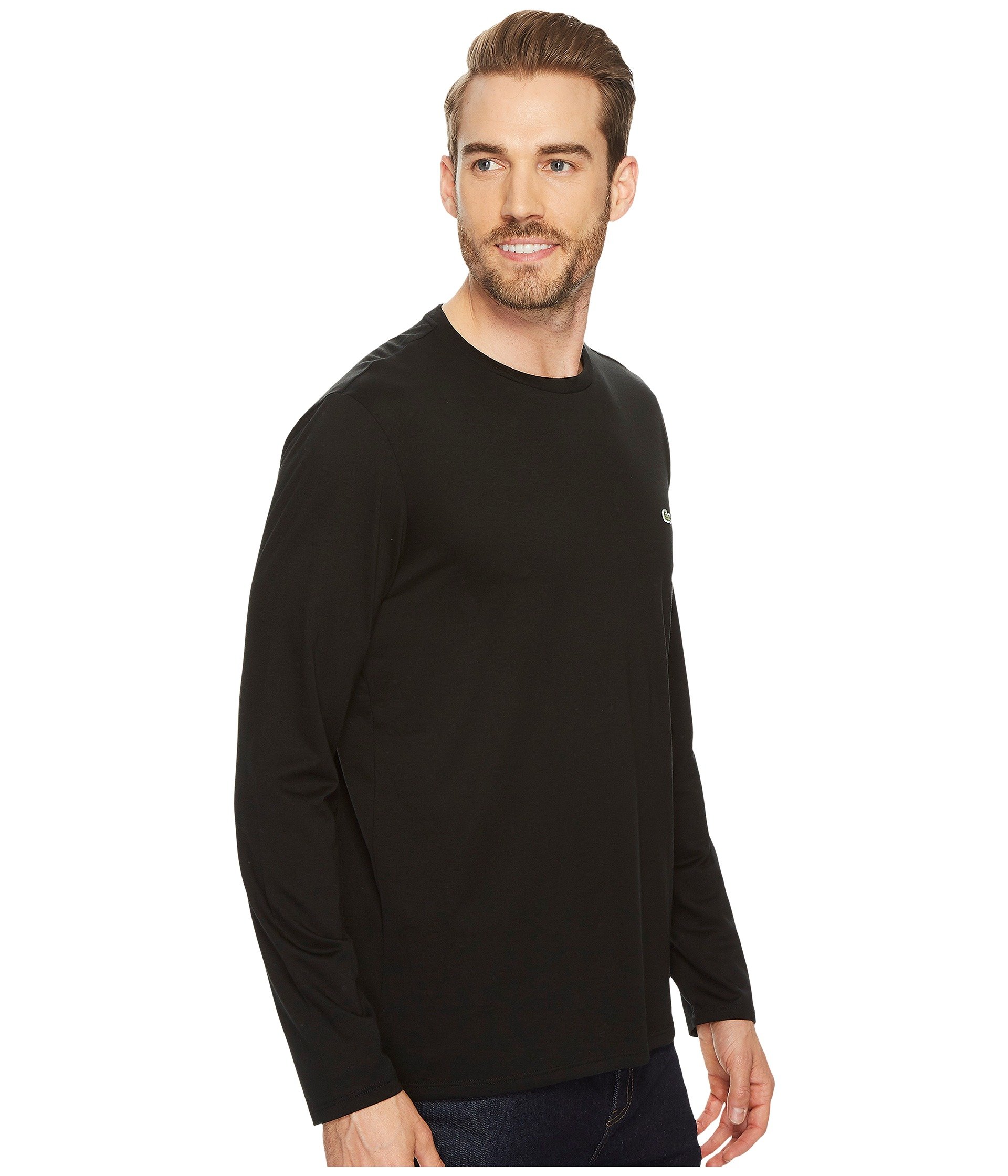 Футболка Lacoste Long Sleeve Pima Jersey Crew Neck T-Shirt, черный — фото 4
