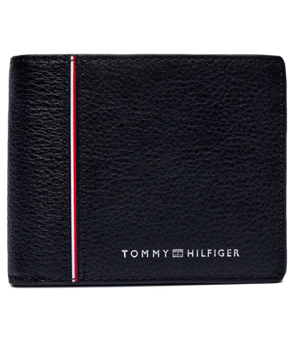 

Кошелек мужской Tommy Hilfiger кожаный с логотипом бренда и полоской, черный