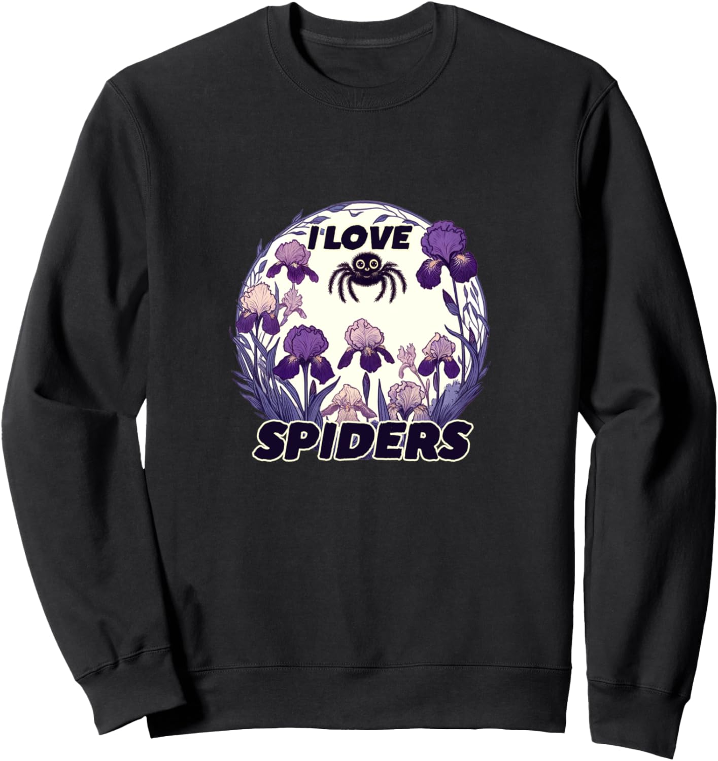 

Толстовка с надписью «Я люблю пауков»: милый лысый паук и фиолетовый ирис Iris Jumping Spider Lovers