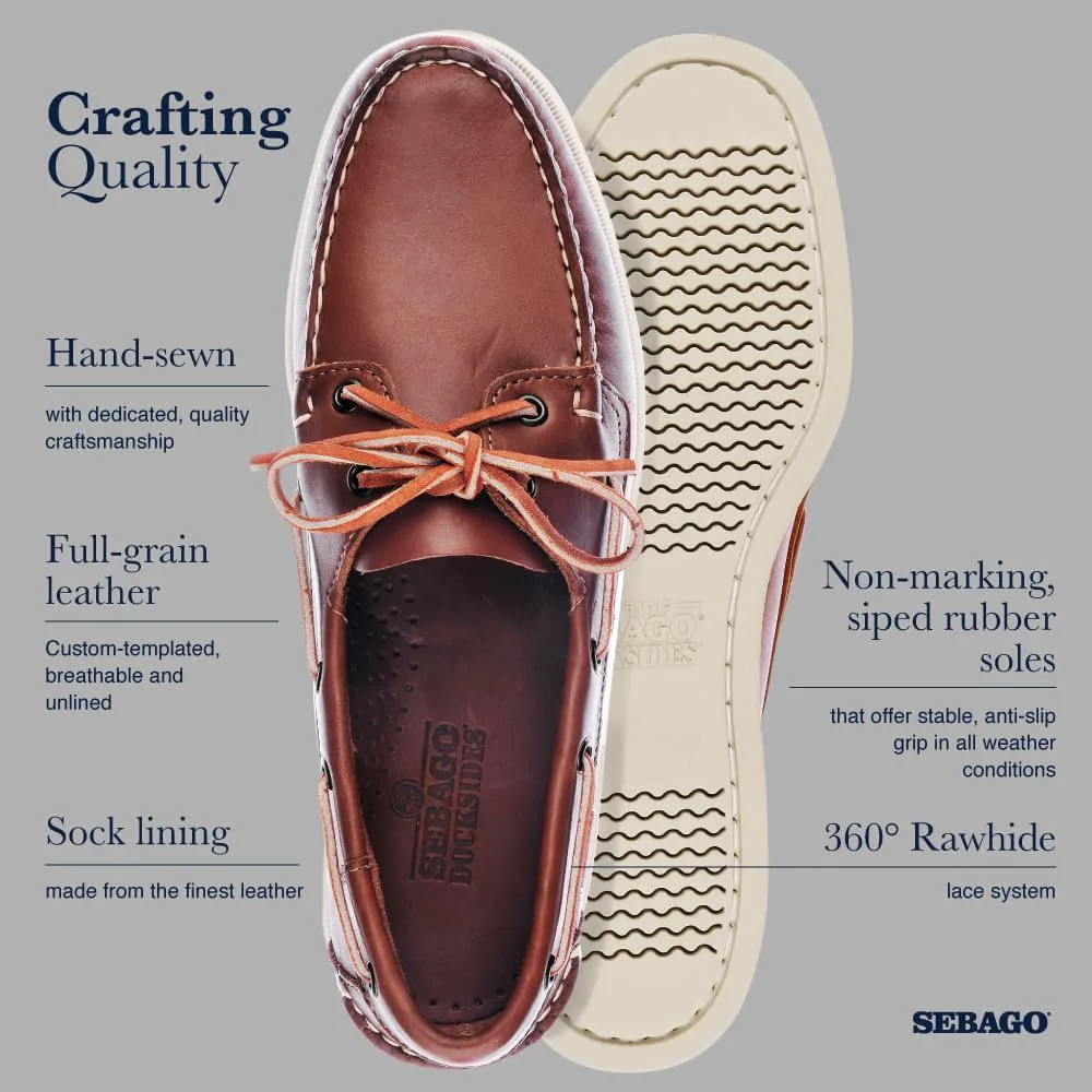 Топсайдеры Sebago Portland - мокасины из цельной кожи, ручная прошивка с кожаной подкладкой стельки и нескользящей резиновой подошвой, не оставляющей следов, коричневый — фото 3