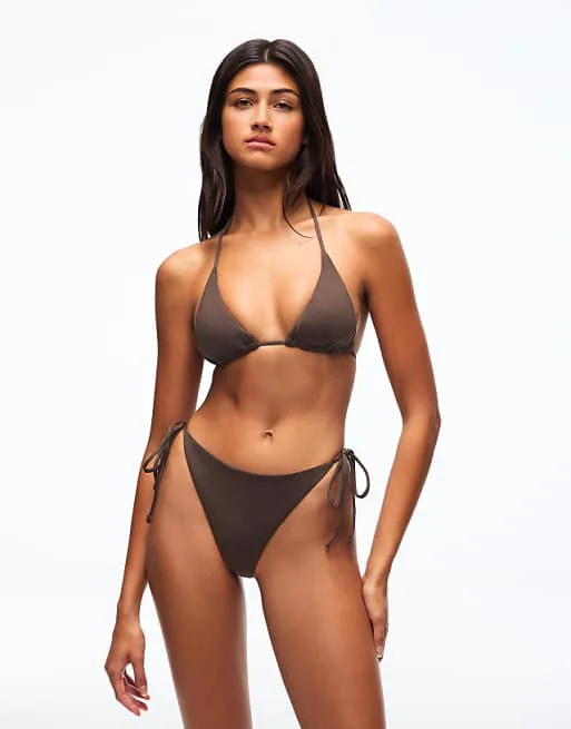 

Коричневые плавки бикини с завязками Bershka, Коричневый, Коричневые плавки бикини с завязками Bershka