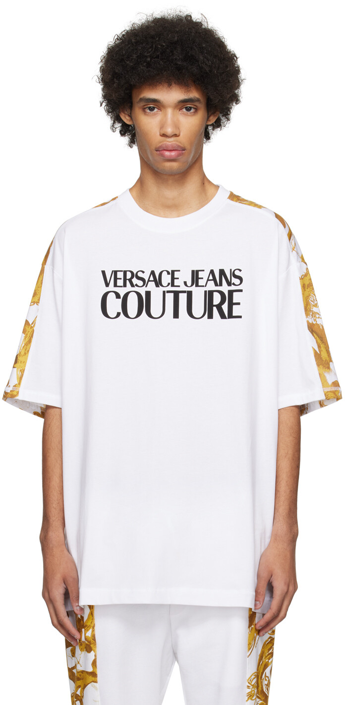 

Белая футболка с акварелью от кутюр Versace Jeans Couture, цвет White/Gold