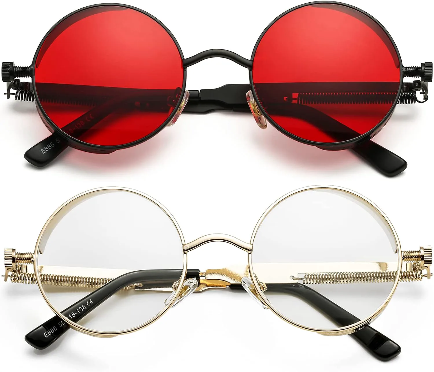 

Солнцезащитные очки AIEYEZO в стиле стимпанк, круглые, для мужчин и женщин, ретро-готические, с металлической оправой, женские, 2 Pack (Black/Ocean Red + Gold/Clear)