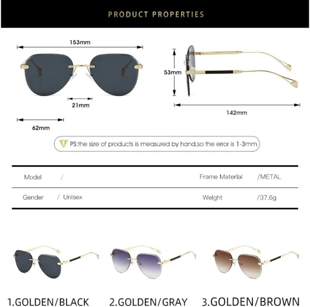 

Женские солнцезащитные очки без оправы овальной формы с градиентным переходом, модные, роскошные, в стиле стрит-шоу, панк, мужские, UV400 UATXTAU, Golden Black