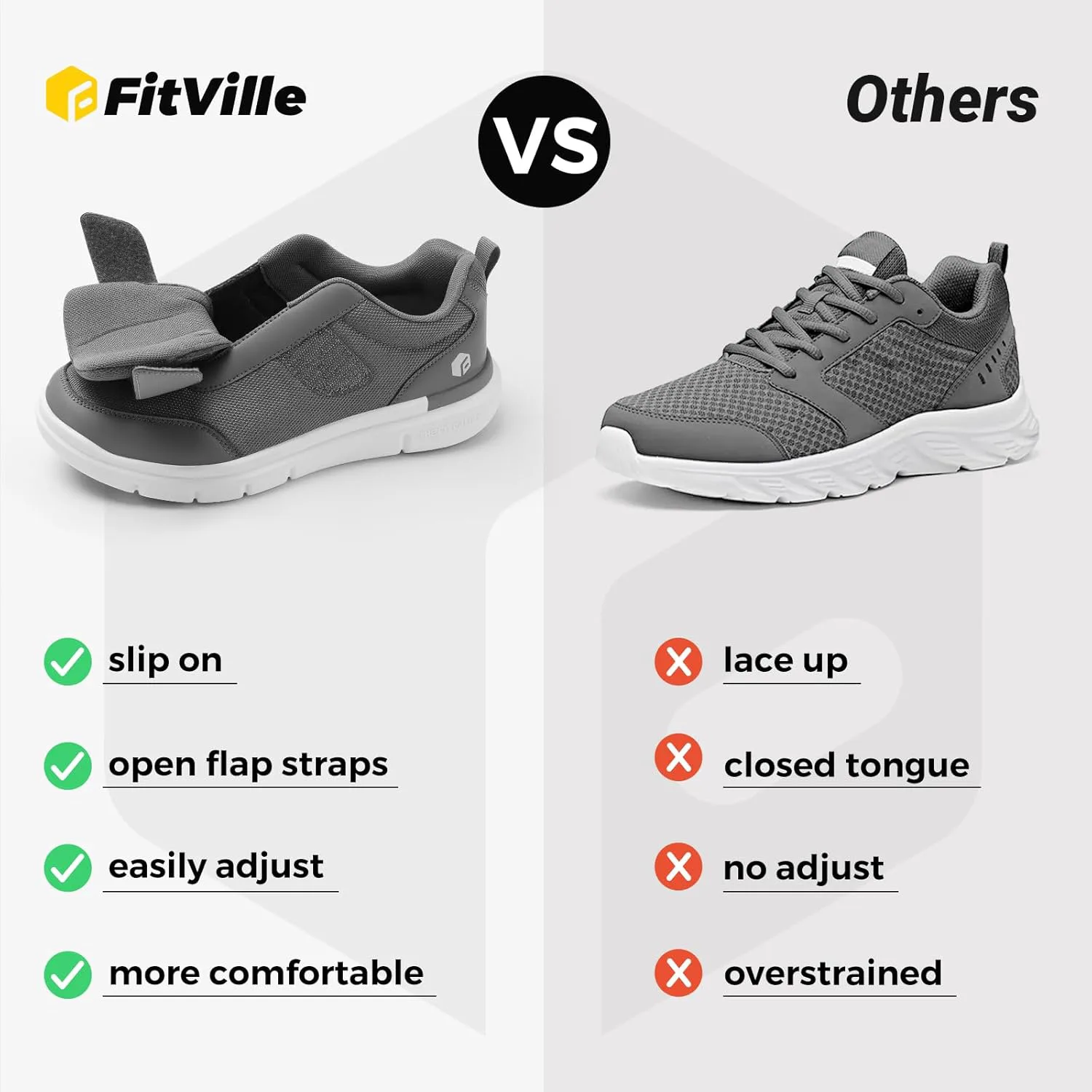Мужские туфли FitVille с очень широкой колодкой, обувь для отекших ног для для облегчения боли, серый — фото 2