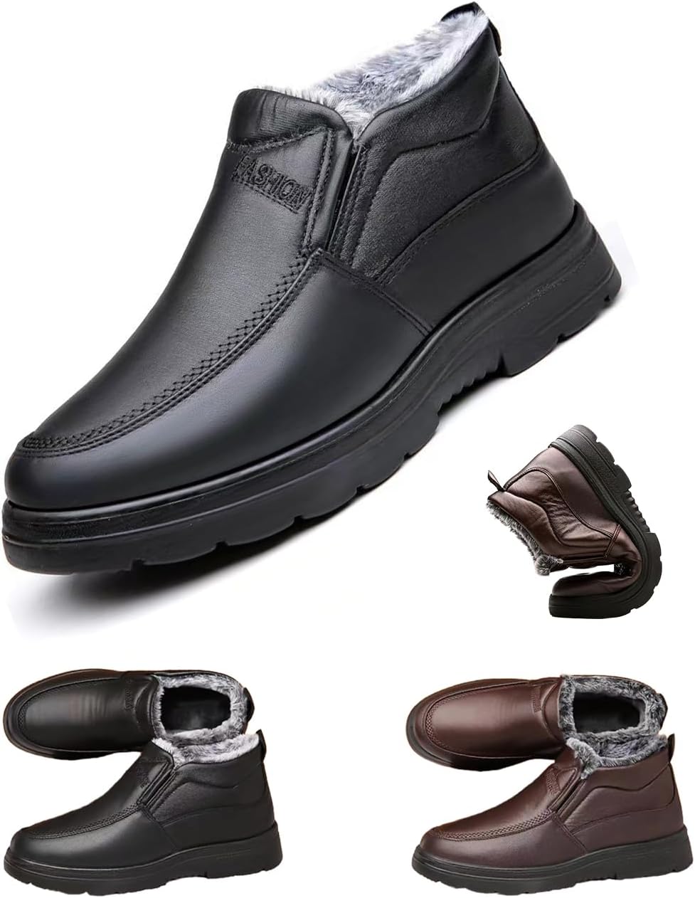 

Мужские зимние ботинки с меховой подкладкой без шнурков, теплые, водонепроницаемые, противоскользящие, легкие и удобные для прогулок на улице, повседневная обувь Generic, черный