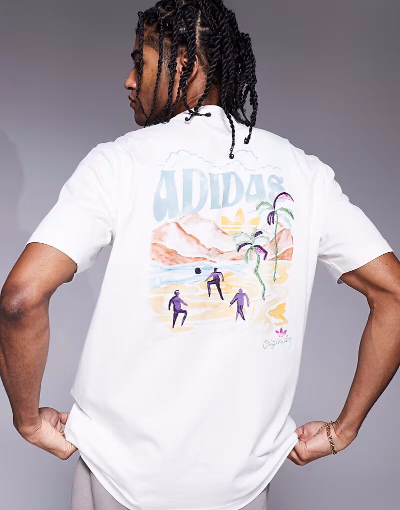 

Летняя футболка с графическим принтом Adidas Originals белого цвета