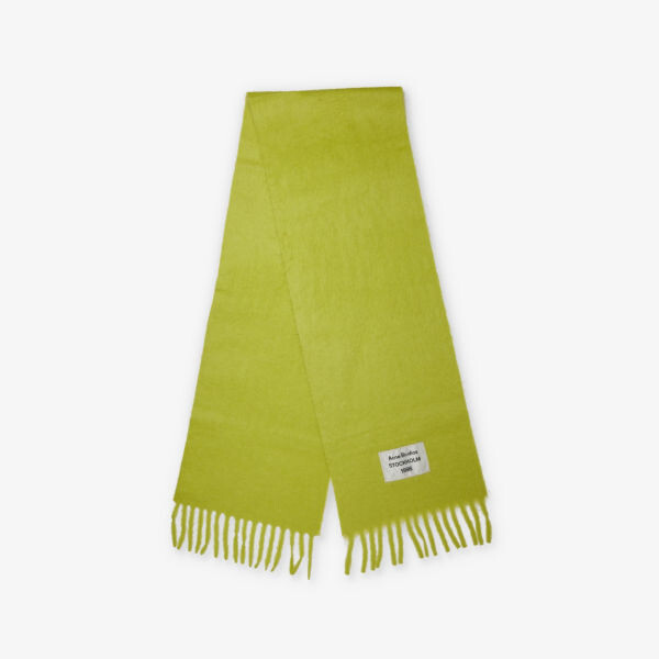 

Шарф из шерсти альпаки с бахромой и логотипом Acne Studios, зеленый
