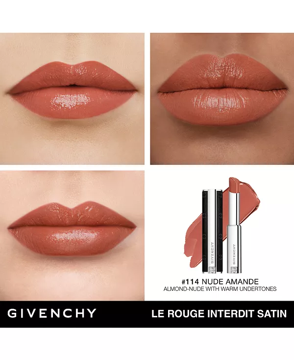 Сатиновая увлажняющая помада Le Rouge Interdit. Givenchy, #114 nude amande: almond-nude with warm undertones — фото 3