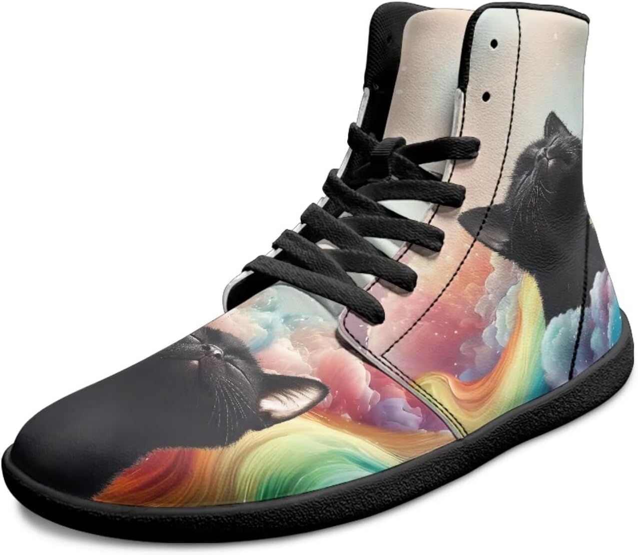 

Высокие мужские кроссовки для ходьбы босиком, противоскользящие, на шнуровке, с широким носком, повседневные, дышащие, для ходьбы и тренировок Xixirimido, Rainbow Cat