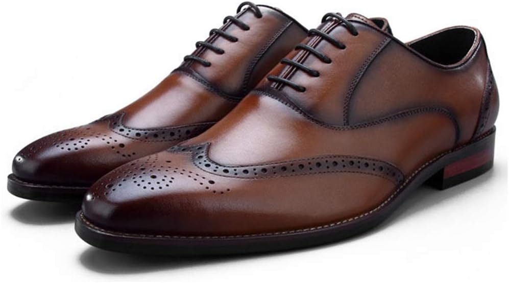 

Мужские туфли, кожаные деловые туфли на шнуровке, ручной работы из коровьей кожи, дышащие, для формальной носки, прогулок, вечеринок и банкетов, городской стиль, коричневые - 41/UK 7.5/US 8 Jlfzc