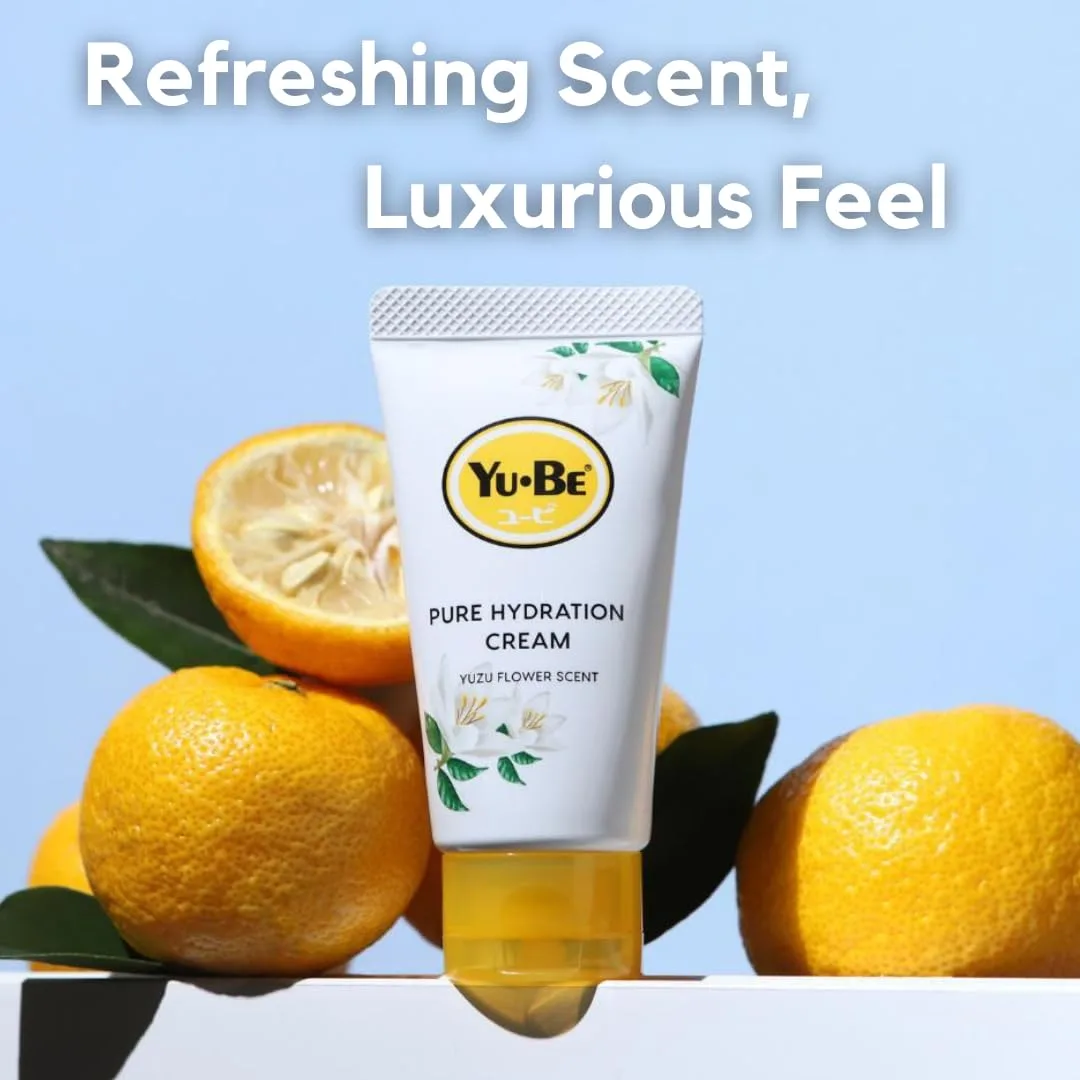 Yu-Be Yuzu Pure Hydration Cream: лосьон для тела и рук - веганский крем для чувствительной и сухой кожи с экстрактом цветов юдзу, увлажняющий днем и ночью, для восстановления потрескавшихся пяток - 3 шт по 40 мл — фото 3