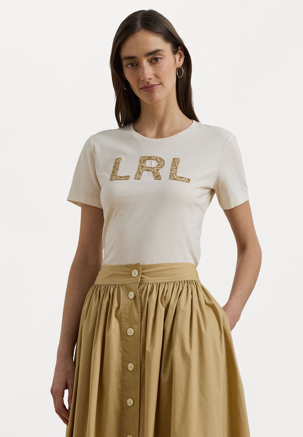 

Футболка с принтом COTTON JERSEY SHORT SLEEVE T-SHIRT Lauren Ralph Lauren, кремовый