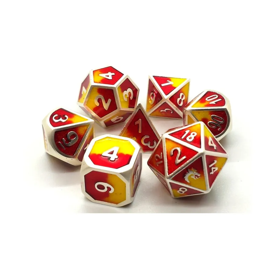 

Набор Poly — платиновый с красным и желтым (7), Metal Dice - Dragon Forged