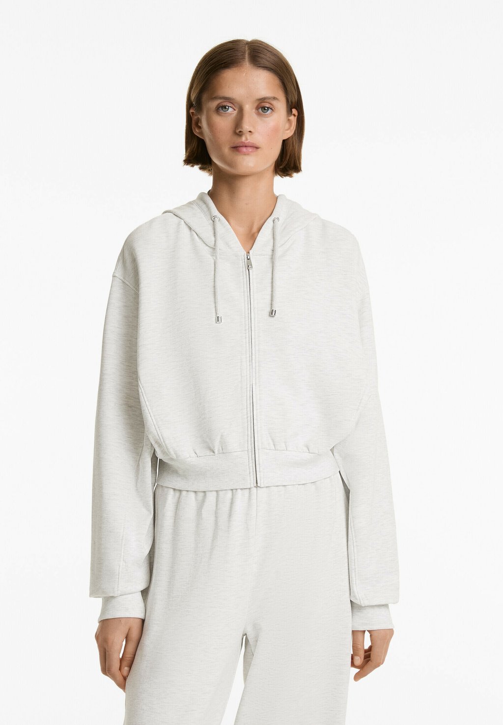 

Толстовка на молнии SOFT TOUCH RIB CROP HOODED OYSHO, цвет Mottled Light Grey