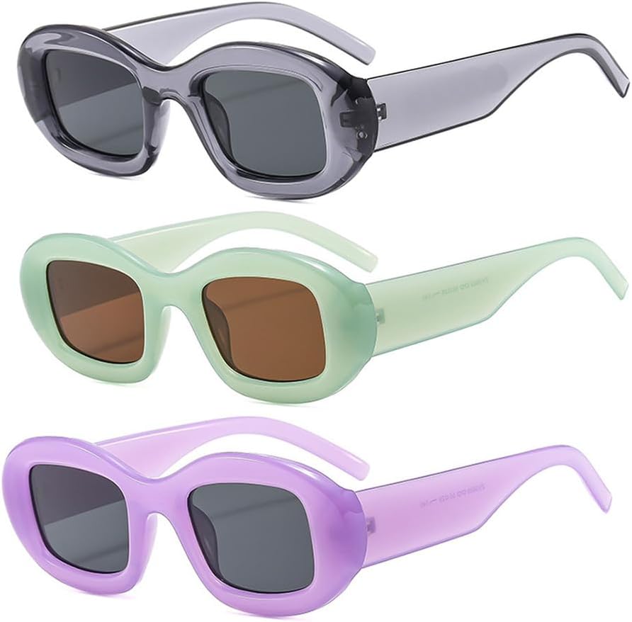 

Солнцезащитные очки в стиле ретро с овальной оправой небольшого размера для женщин с круглым и круглым лицом, высококачественные солнцезащитные очки TVTBBVV, 3pcs Grey Green Purple