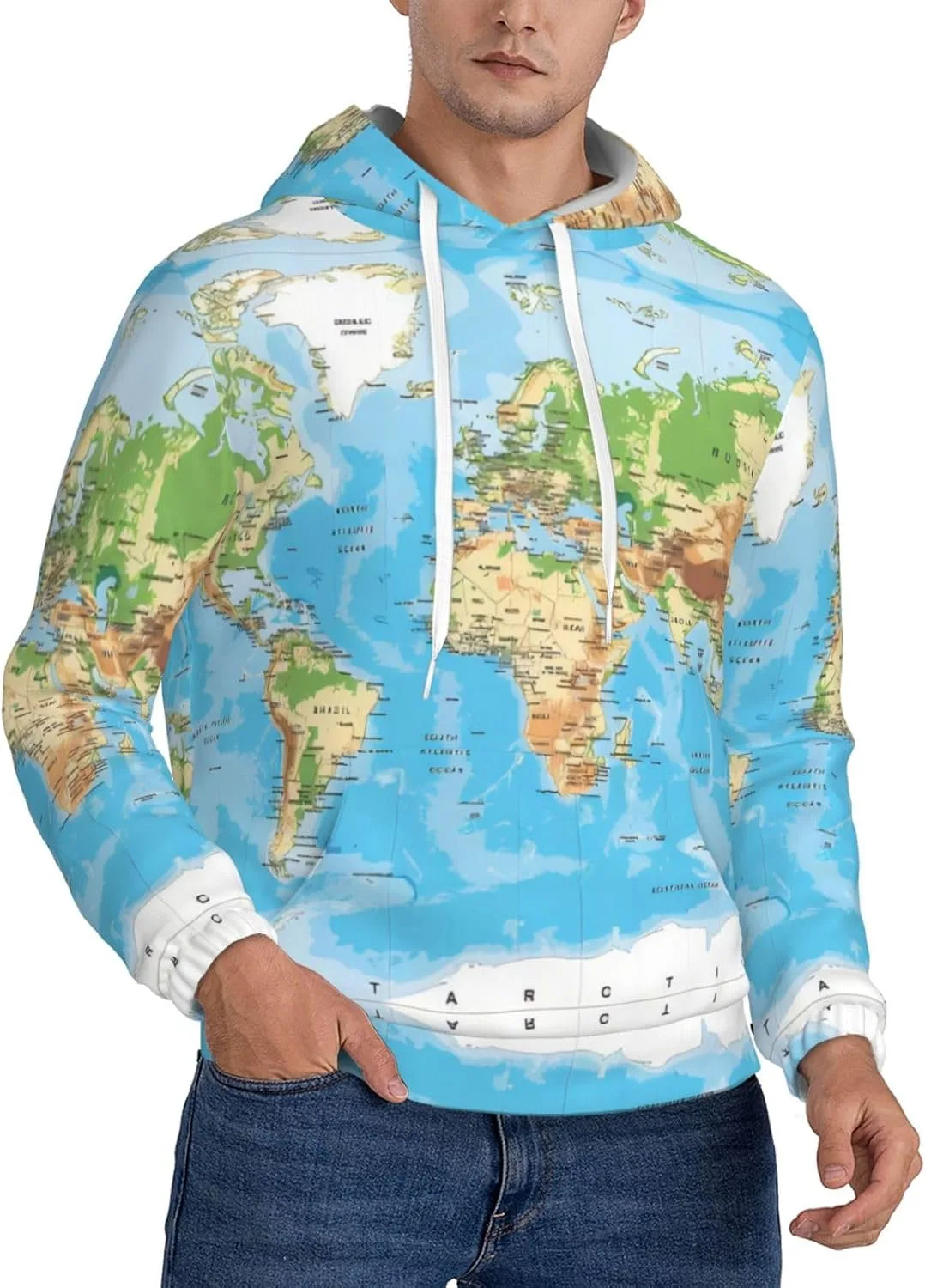 

Мужская флисовая толстовка с капюшоном — худи с принтом карты мира JaoXer