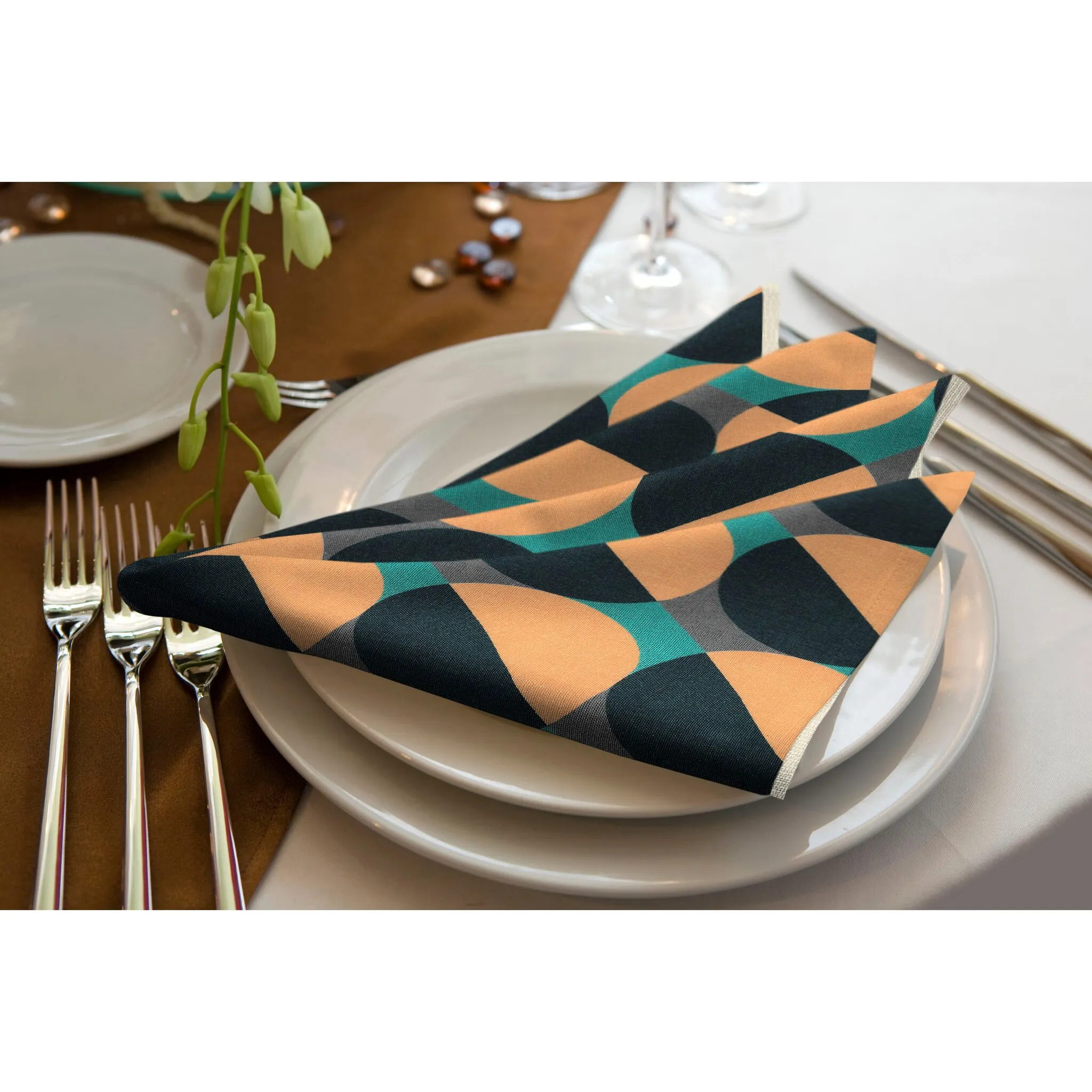 

Салфетка Адам тканевая «Круги», (4 шт.), GOTS органическая, сертифицирована CERES 0242Произведено в Германии Adam, темно-синий/оранжевый/бирюзовый