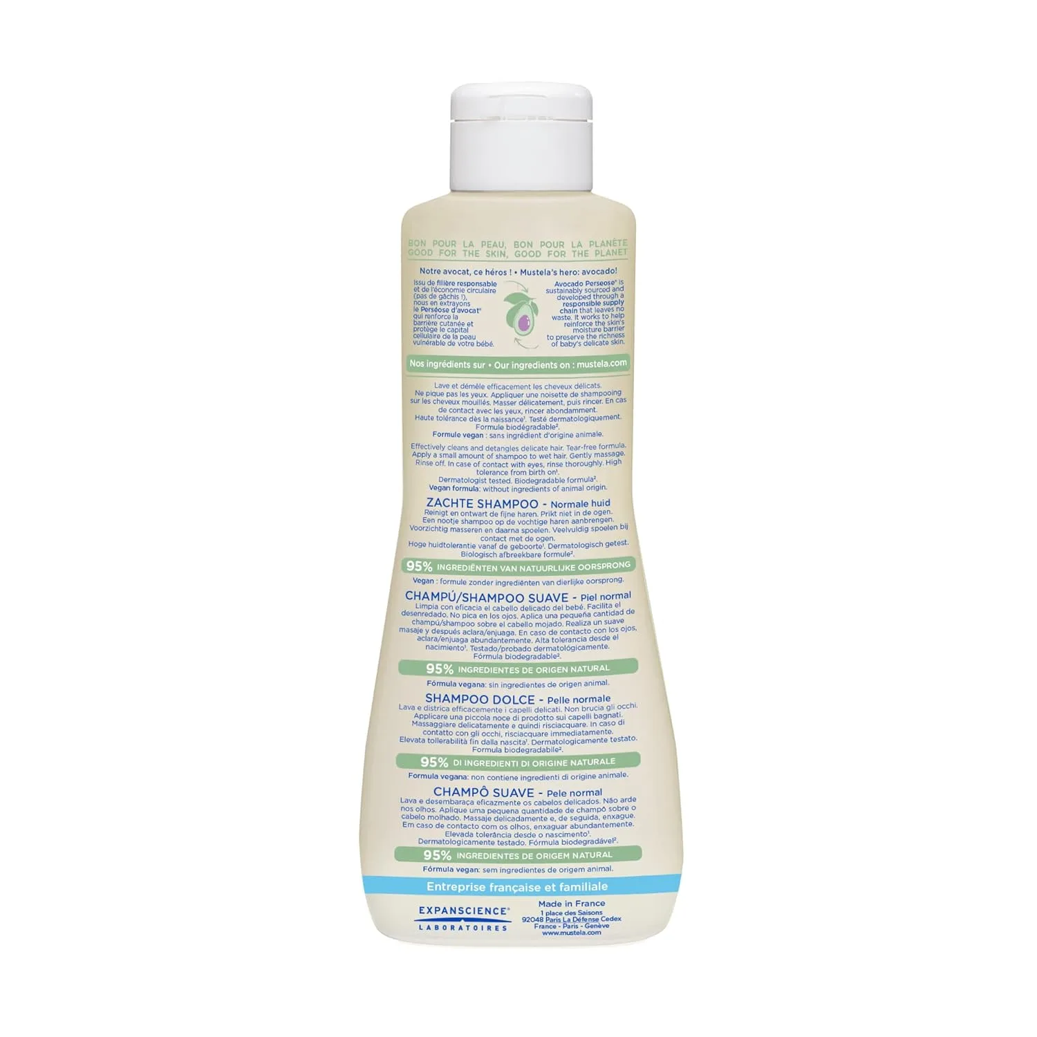 Детский шампунь Mustela Baby Gentle с натуральным авокадо - уход за волосами для детей всех возрастов и типов волос - формула без слез и биоразлагаемая - различные размеры - упаковка из 1 или 2 штук 500 мл (1 шт.) — фото 2