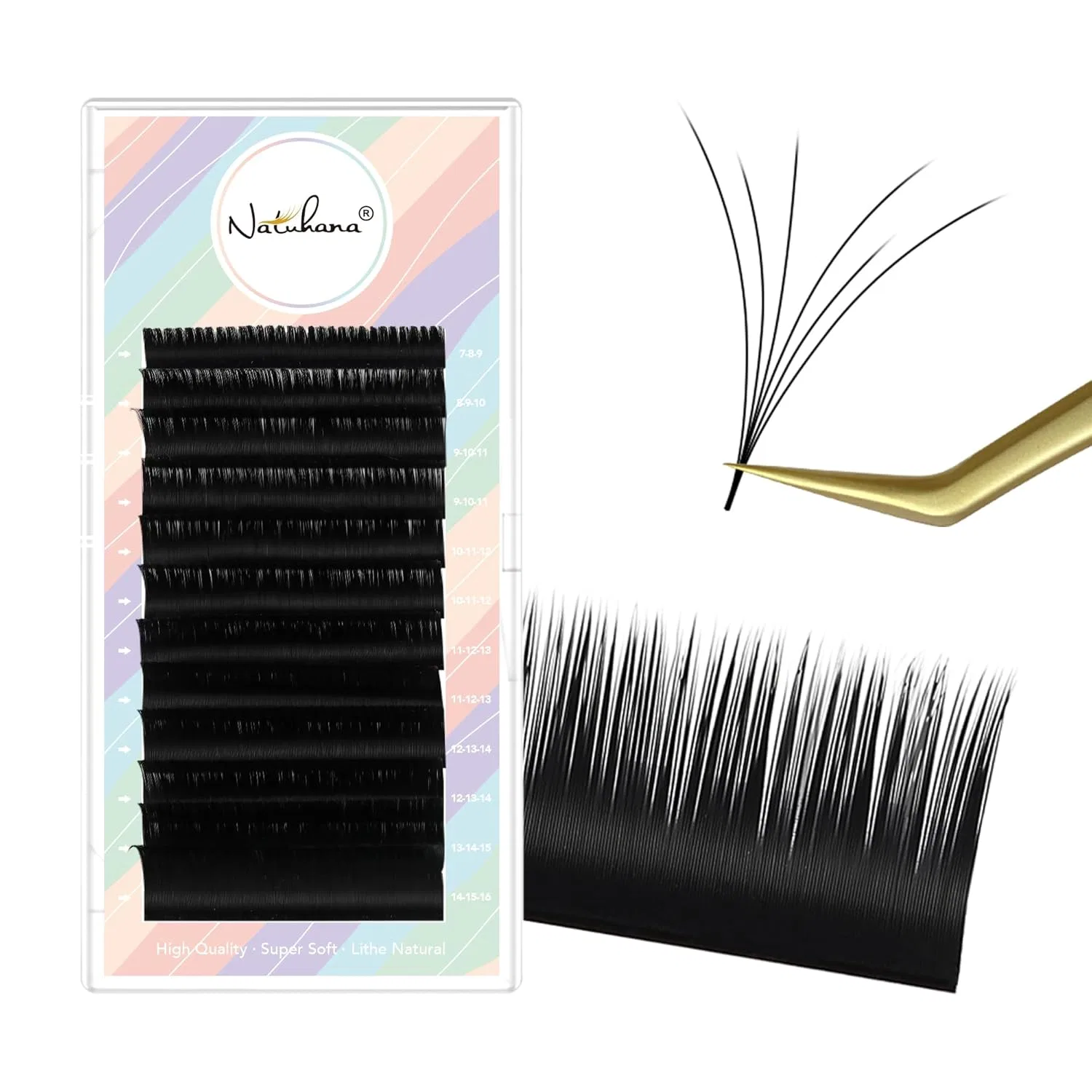 Наращивание ресниц Easy Fan Volume 0.05 C Curl Natuhana, Black; 0.05 C Mix
