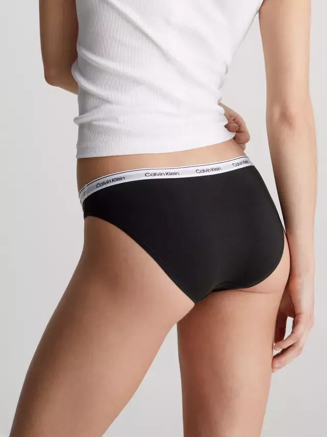 Современные хлопковые бикини-трусики с логотипом Calvin Klein, Black — фото 2