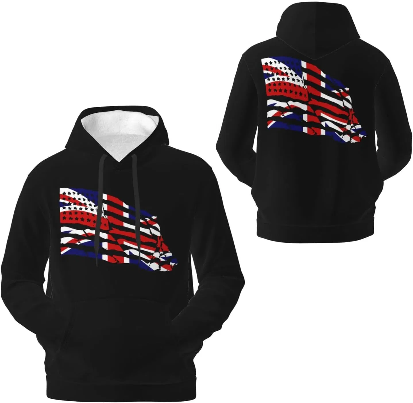 Мужская флисовая толстовка с капюшоном и карманом Britain British America Flag Generic, черный — фото 4