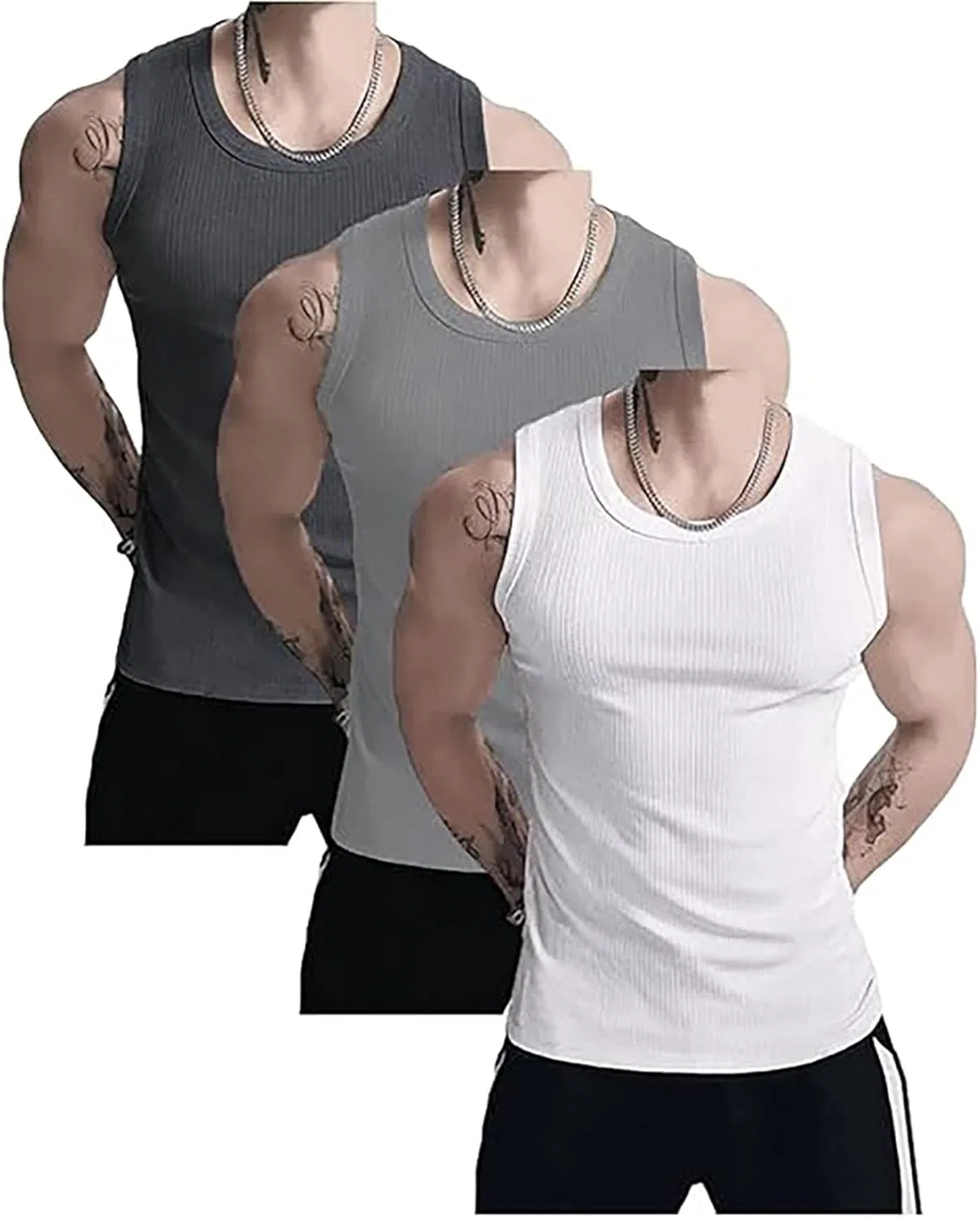 Мужской топ с ребристой вязкой, Fitness Muscle Gym, 3 штуки