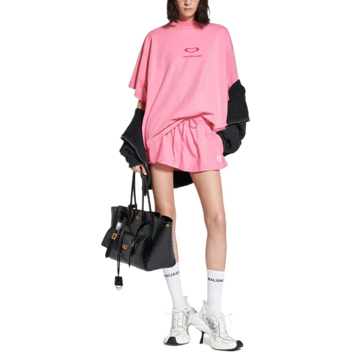 Футболка с удлиненным плечом женская Balenciaga, розовый — фото 3