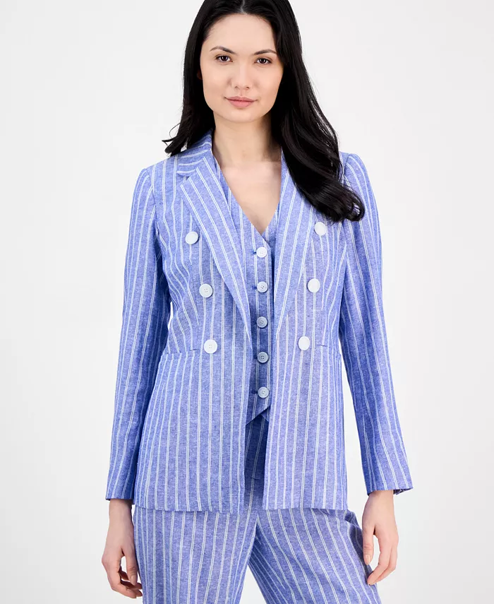 

Женский полосатый двубортный блейзер Anne Klein, синий