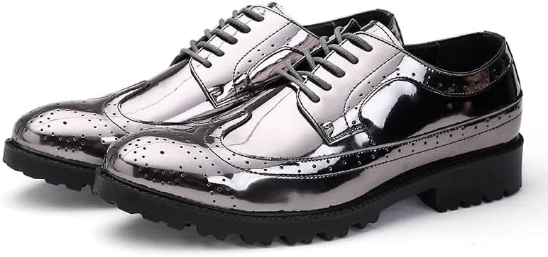 

Мужские блестящие туфли Santimon, броги с перфорацией, сверкающие для вечеринок, шнурованные оксфорды с металлическим эффектом, серебряный