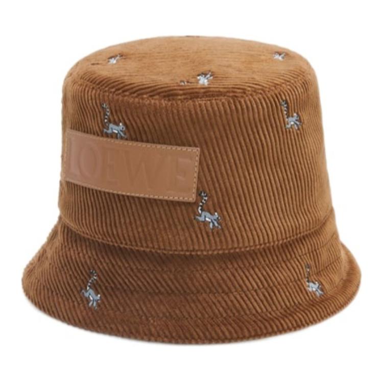 

LOEWE Хлопковая вельветовая кожаная шляпа-ведро унисекс коричневого цвета, Brown