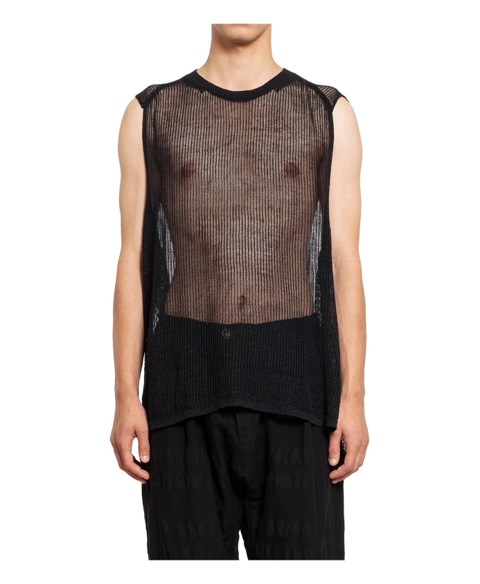 

Черная сетчатая майка, без рукавов, свободного кроя. Jan-Jan Van Essche, черный