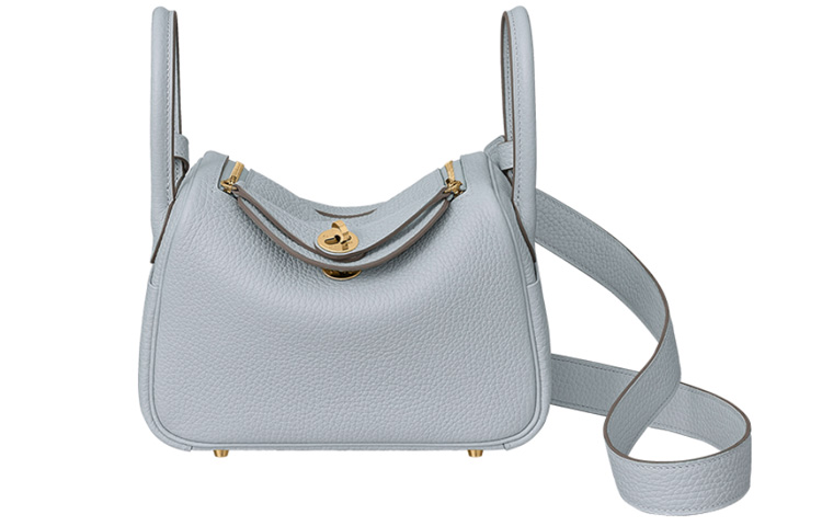 

HERMES Сумка Lindy Taurillon Clemence из кожи, через плечо, мини, женская, бледно-голубая, Holy Grail Blue, 08