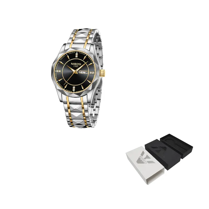 

NIBOSI 1985 Мужские часы с кварцевым механизмом на стальном браслете, черный циферблат