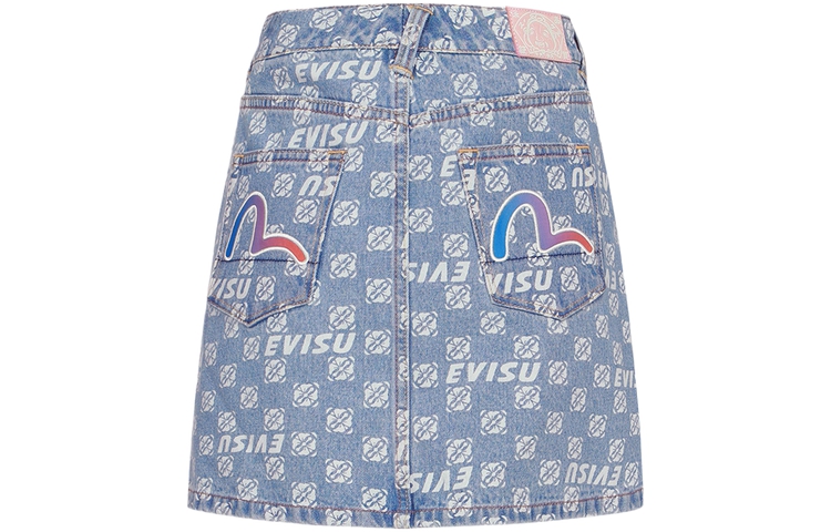 

Джинсовая короткая юбка женская EVISU, принт по всей поверхности деним синий
