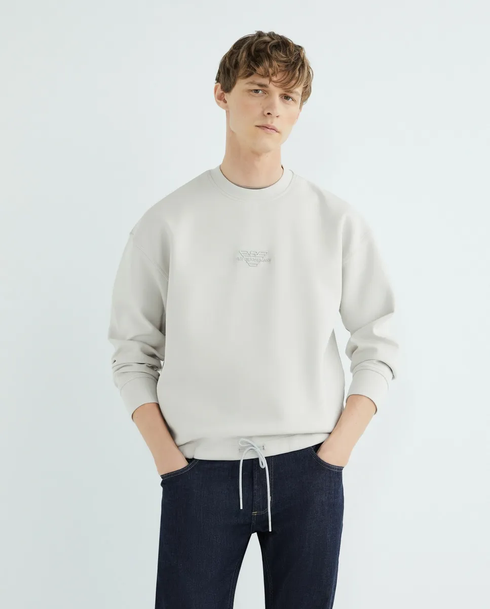 

Мужская толстовка оверсайз с завязками внизу Emporio Armani, светло-серый