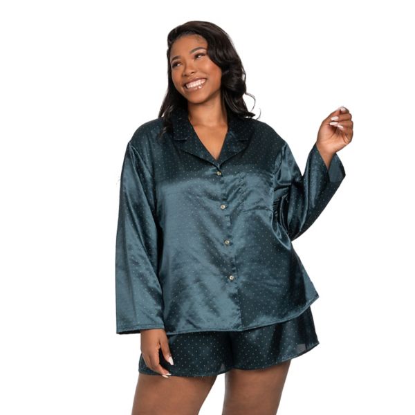 

Комплект пижамы Plus size: атласная рубашка на пуговицах и шорты Lilac+London, цвет spruce