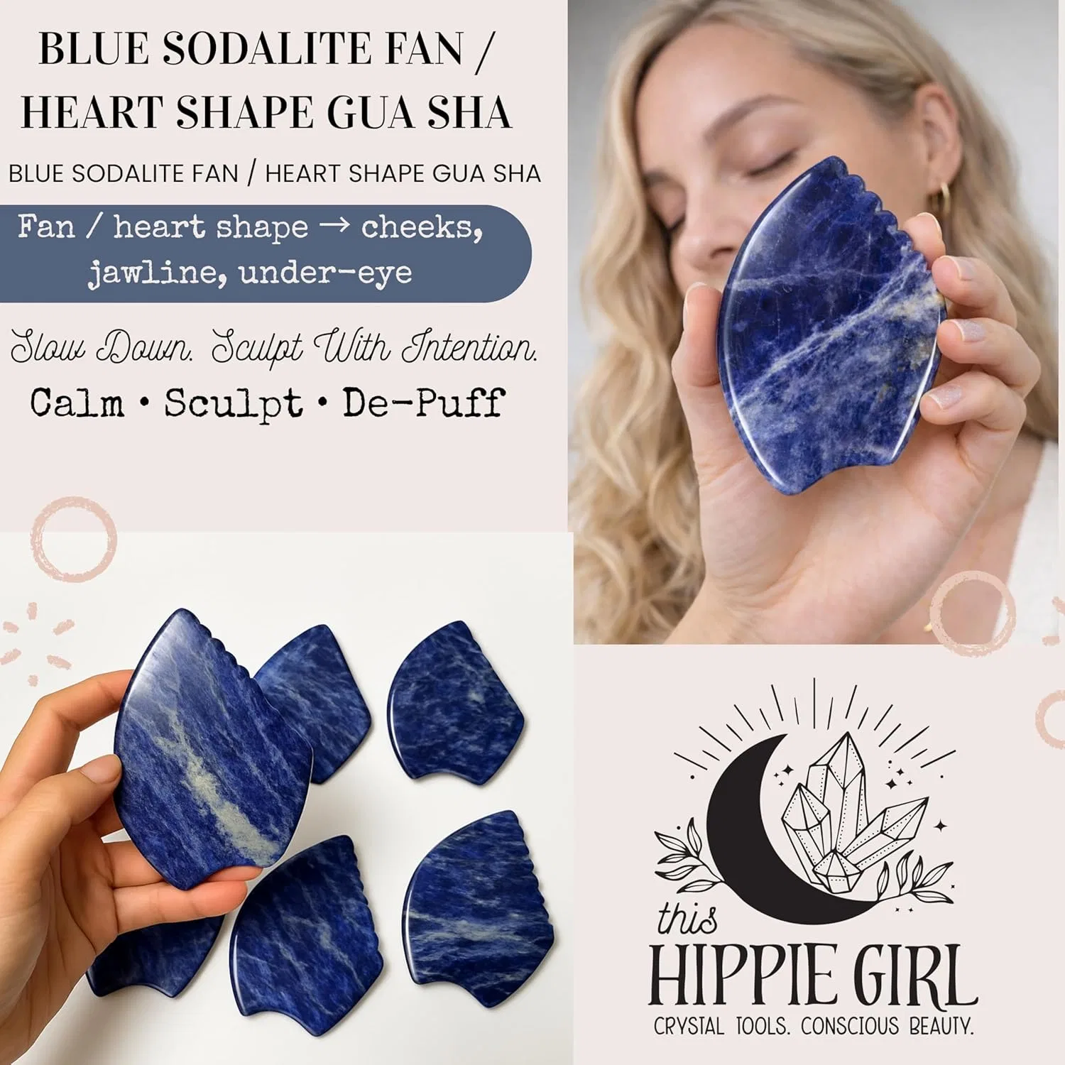 Набор для лица GUA SHA: скульптор и роллер из синего содалита, Boho Aromatic — фото 4