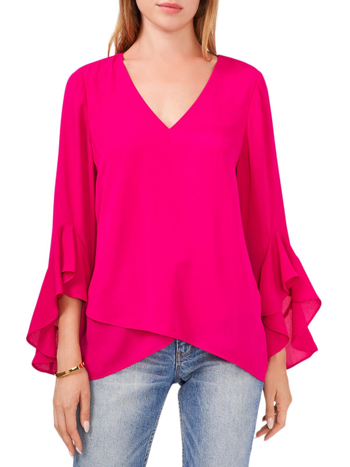 

Женская шифоновая блузка с V-образным вырезом Vince Camuto, цвет fuchsia rose