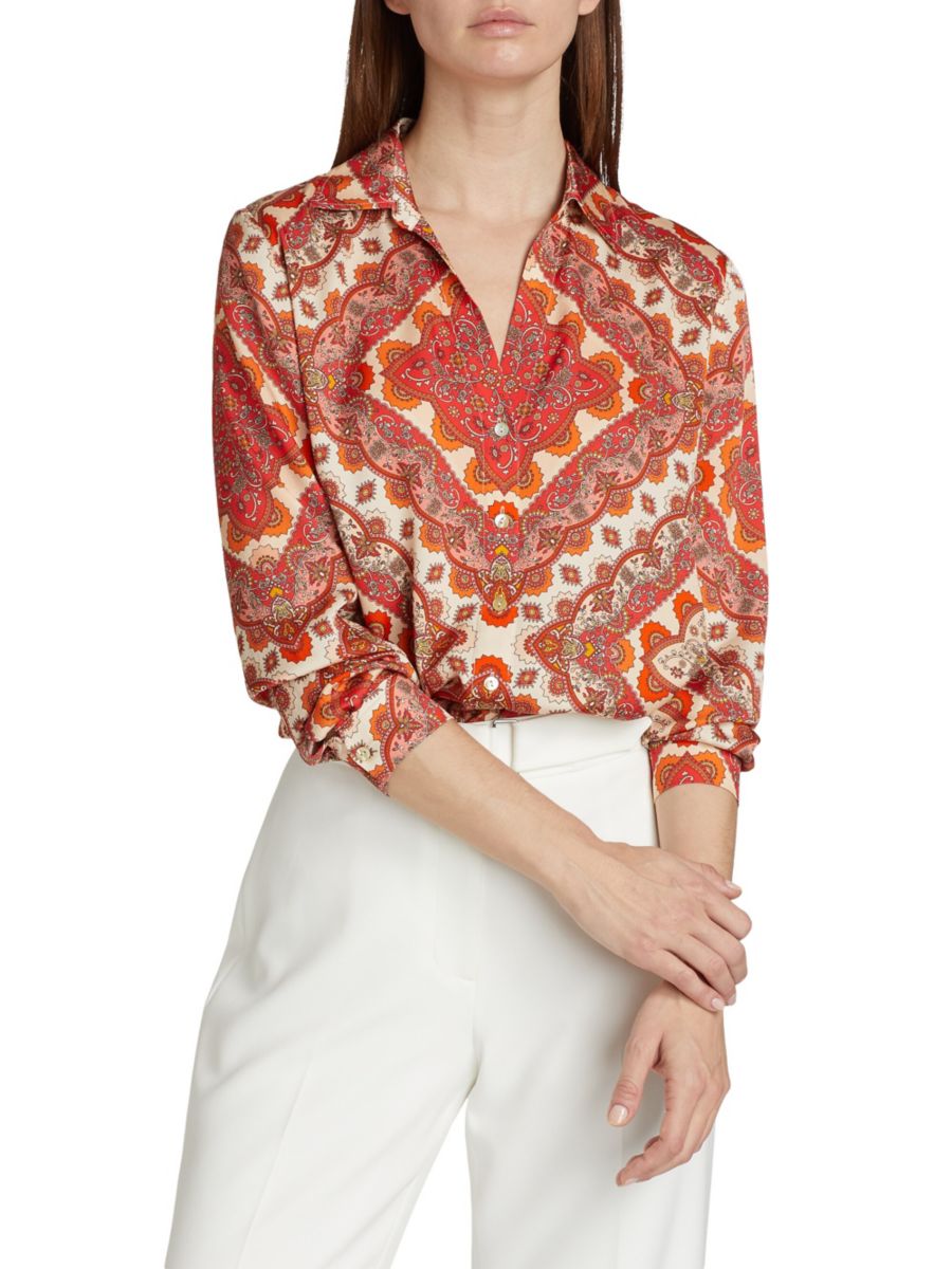 

Рубашка Madeline Stretch Silk с принтом Elie Tahari, цвет Royal Tile Print