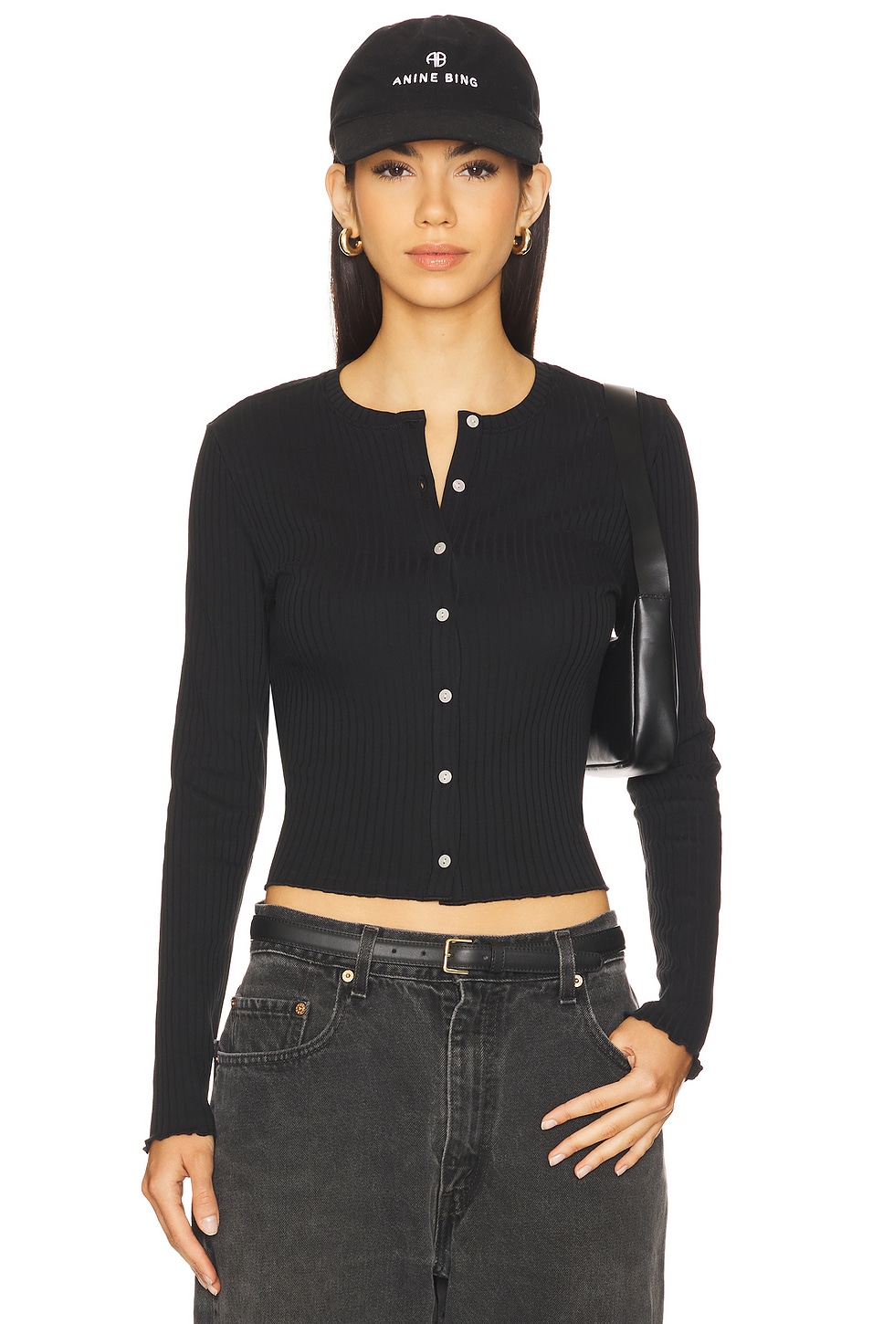 

Рубчатый трикотажный кардиган Goldie, black