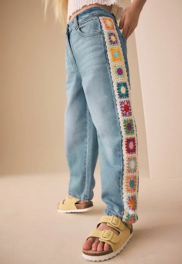 Джинсы свободного кроя с вышитой боковой лентой Next, Blue Denim