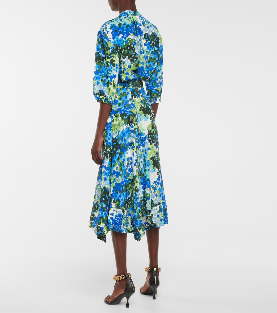 Платье-рубашка миди из шелка с цветочным принтом Оливия Stella McCartney, Multicolor Blue — фото 3