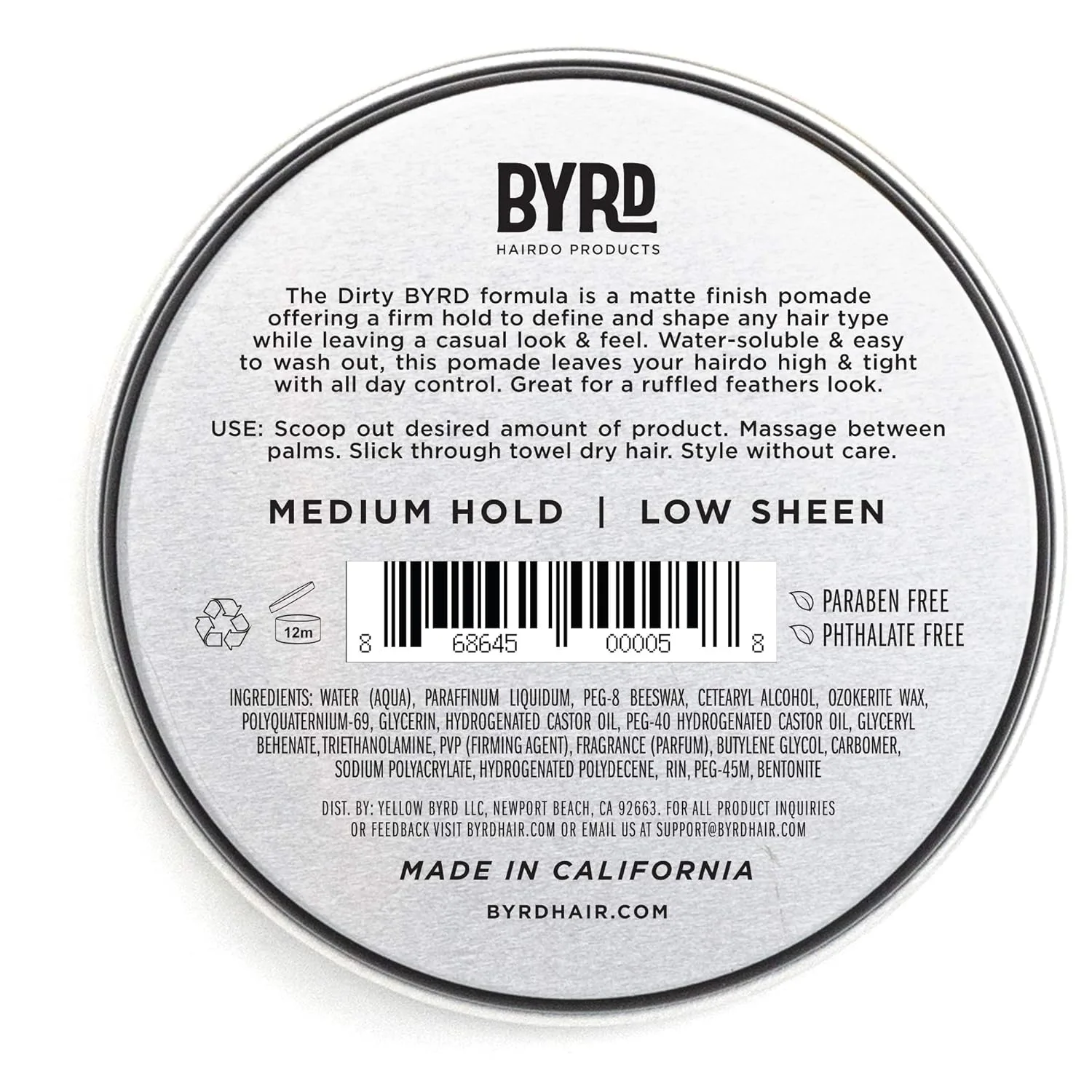 Помада для волос BYRD Matte Pomade, 1 упаковка - средняя фиксация, матовый финиш, придает текстуру и моделирует прическу, подходит для всех типов волос, 42 г (1,5 унции) 42.52 г (1 шт.) Byrd Hairdo Products — фото 2